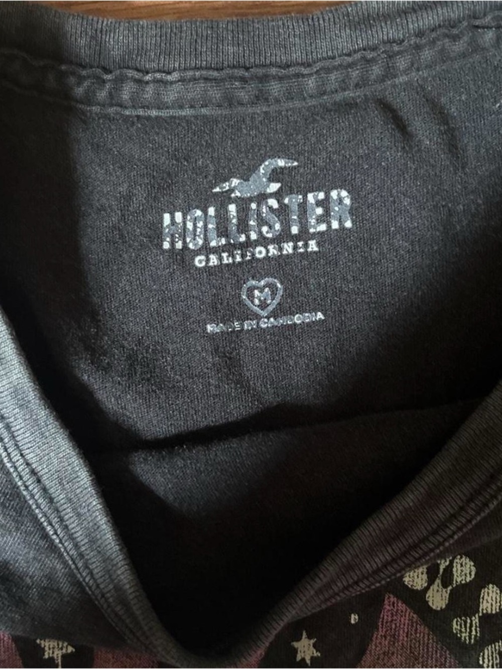 Hollister Black Logo Tee with Faded White Print